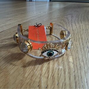 KURT GEIGER LONDON CLEAR JELLY EVIL EYE GOLDTONE RHINESTONE CRYSTAL BRACELET